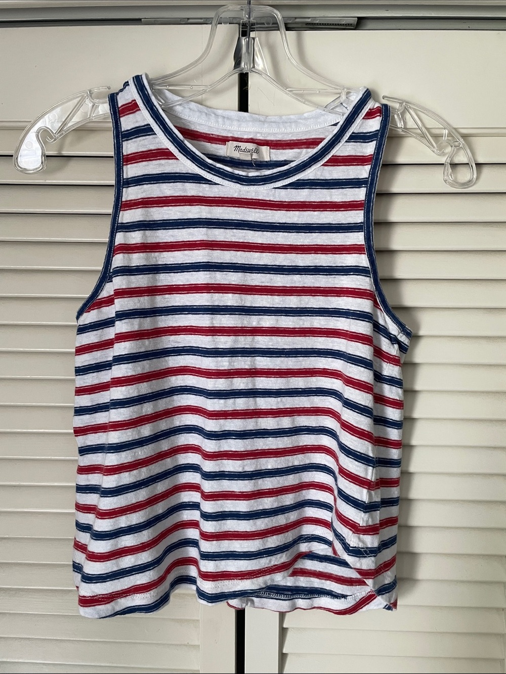 Madewell Allegro tank in Red, Navy & White Bradbury Stripe 100% linen Sz XS